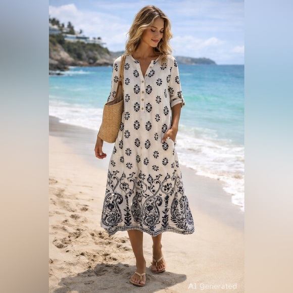 Mlle Gabrielle Other - Mlle Gabrielle Navy and White Floral Beach Dress